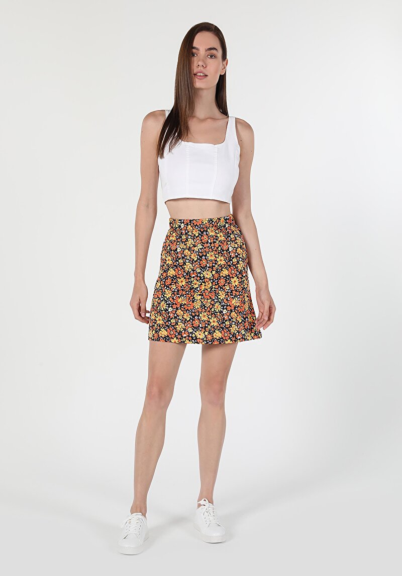 Regular Fit Çiçekli Kadın Çok Renkli Etek