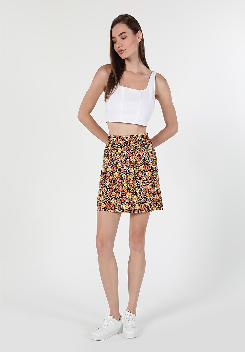 Regular Fit Çiçekli Kadın Çok Renkli Etek
