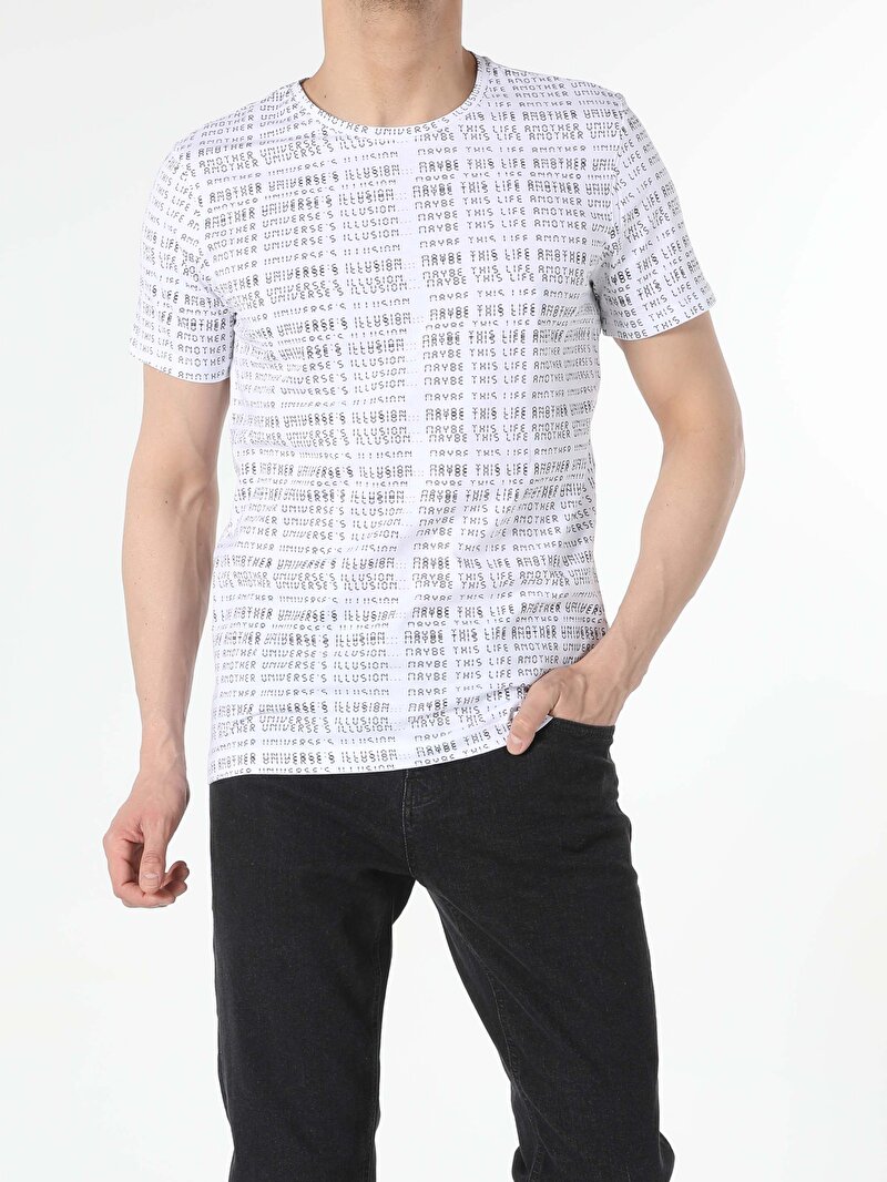 Regular Fit Yuvarlak Yaka  Erkek Beyaz Kısa Kol Tişört Cl1056459