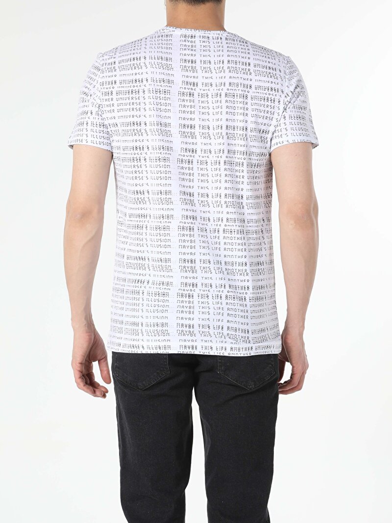 Regular Fit Yuvarlak Yaka  Erkek Beyaz Kısa Kol Tişört Cl1056459