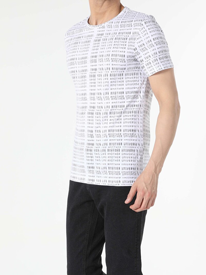 Regular Fit Yuvarlak Yaka  Erkek Beyaz Kısa Kol Tişört Cl1056459