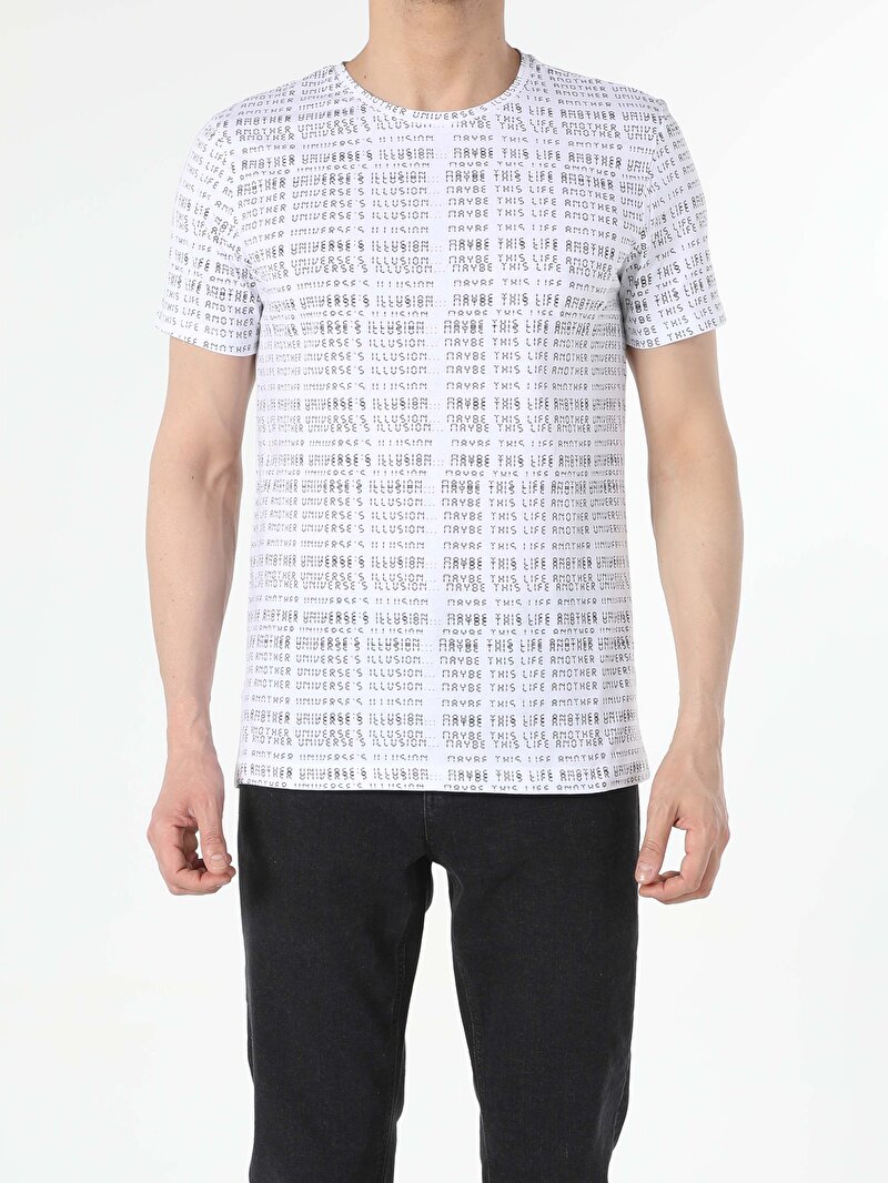 Regular Fit Yuvarlak Yaka  Erkek Beyaz Kısa Kol Tişört Cl1056459