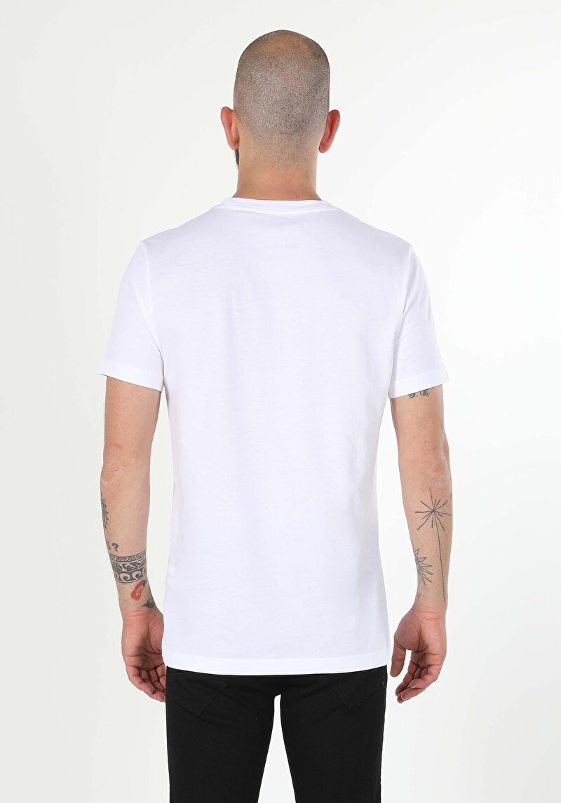 Regular Fit Yuvarlak Yaka Pamuklu Cepsiz Erkek Beyaz Kısa Kol Tişört