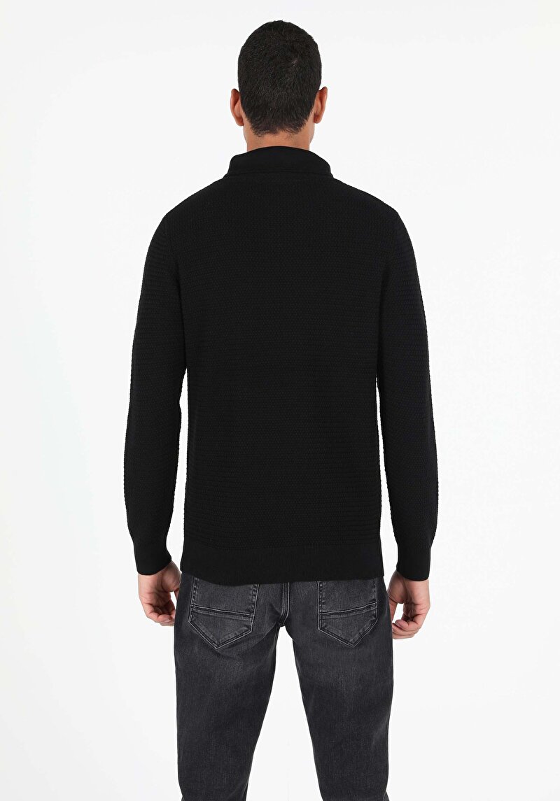 Regular Fit Balıkçı Yaka Erkek Siyah Kazak