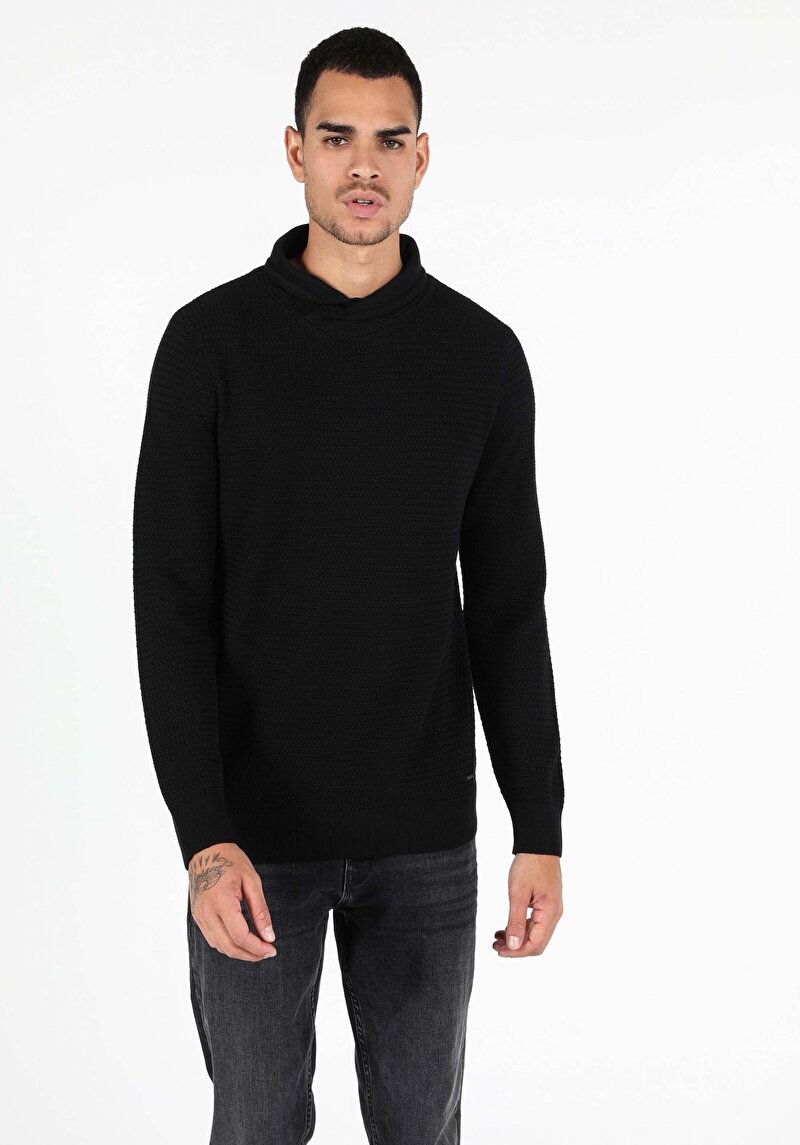 Regular Fit Balıkçı Yaka Erkek Siyah Kazak