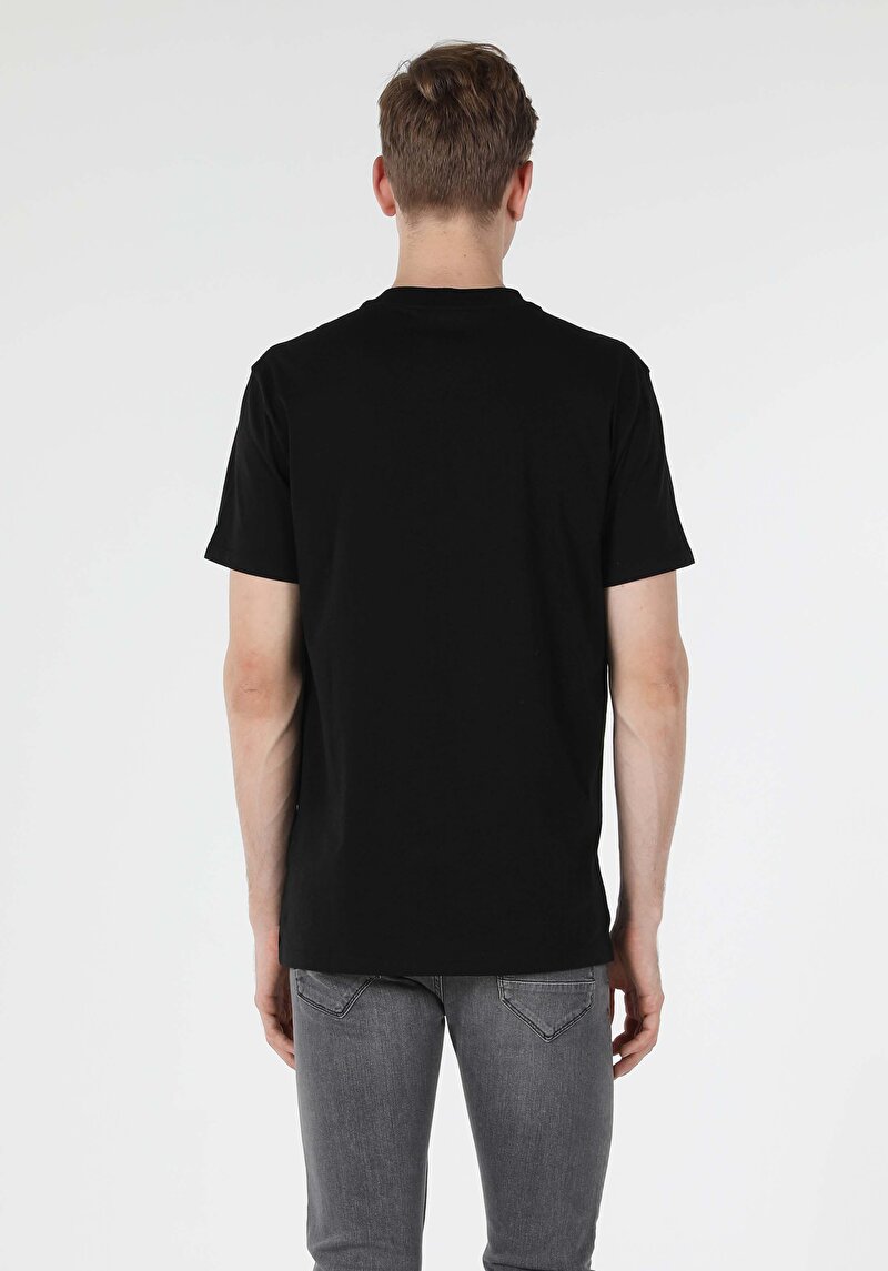 Regular Fit Baskılı Siyah Erkek Kısa Kol Tişört Cl1056724