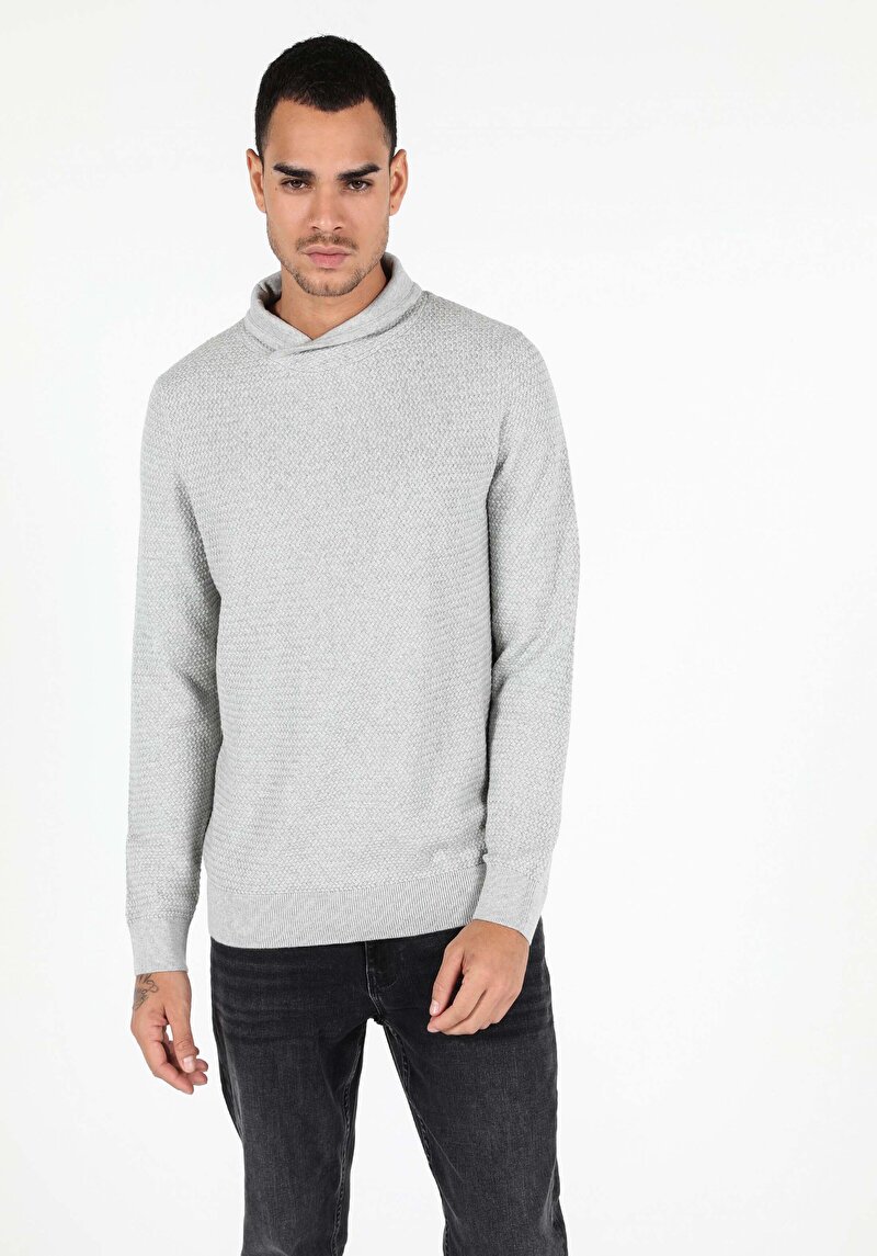 Regular Fit Balıkçı Yaka Erkek Gri Kazak