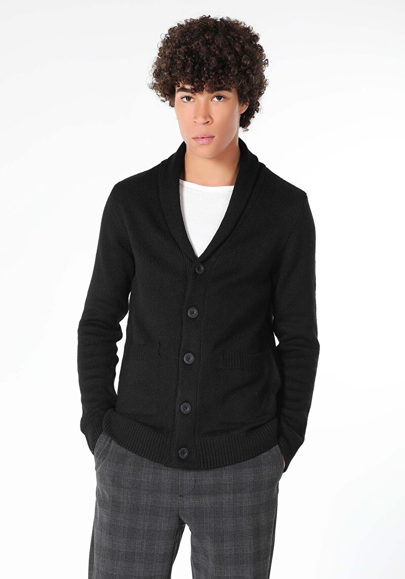 Slim Fit   Erkek Siyah Hırka