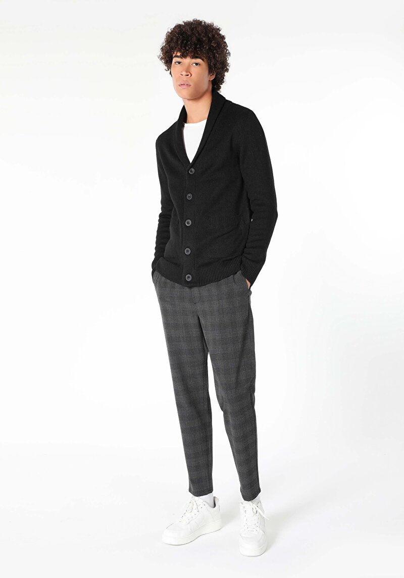 Slim Fit   Erkek Siyah Hırka