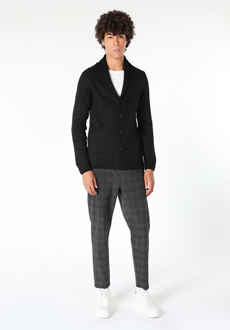 Slim Fit   Erkek Siyah Hırka