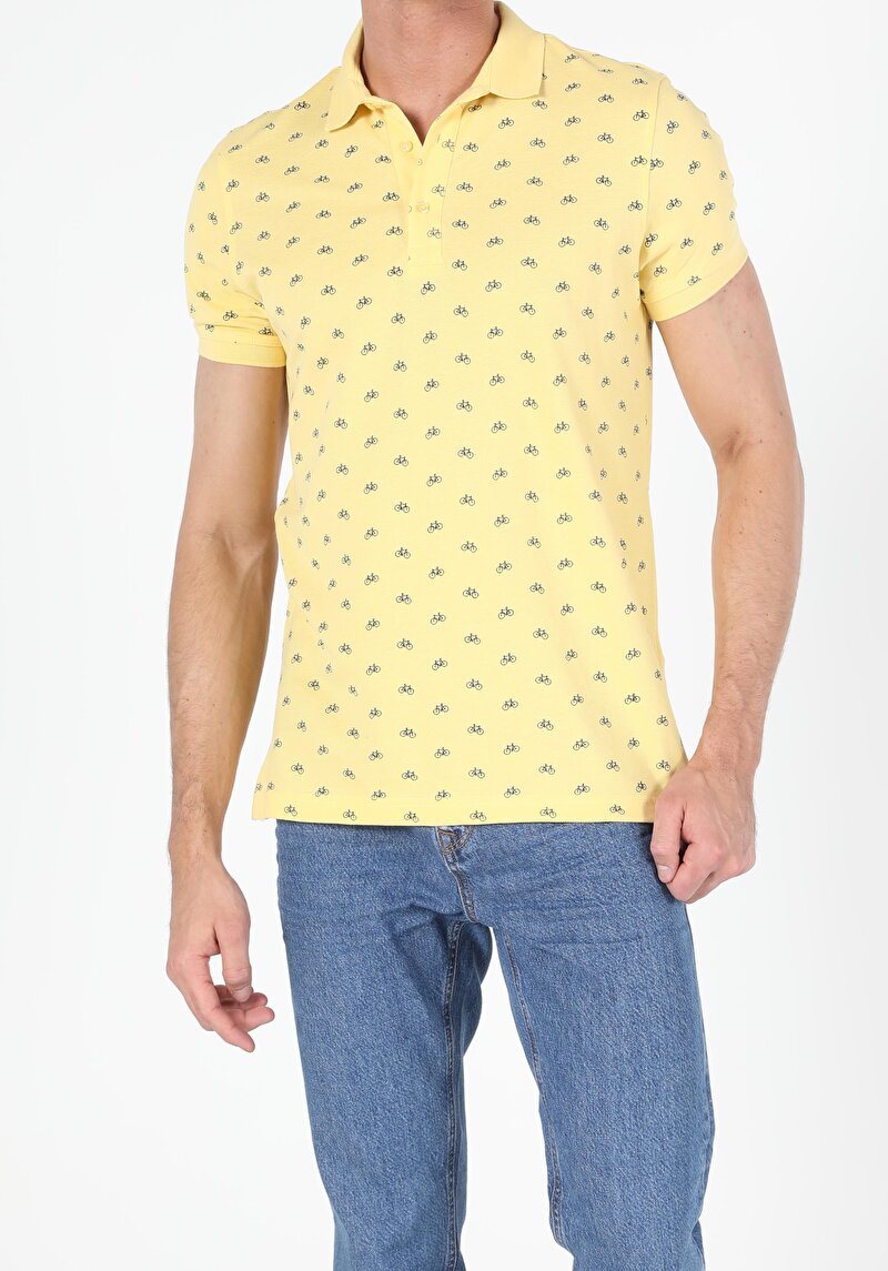 Regular Fit Polo Yaka Erkek Sari Kısa Kol Tişört