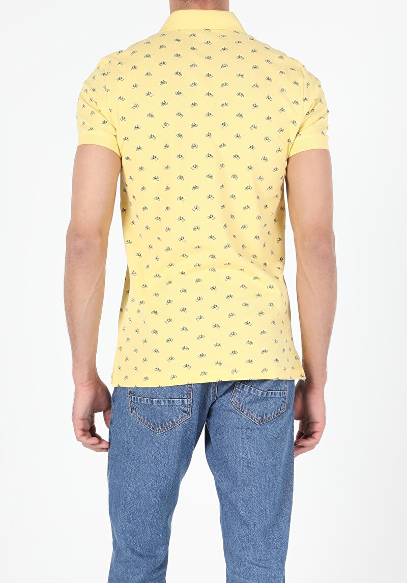Regular Fit Polo Yaka Erkek Sari Kısa Kol Tişört