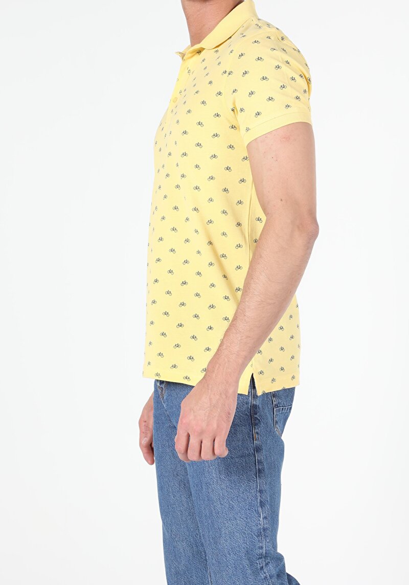 Regular Fit Polo Yaka Erkek Sari Kısa Kol Tişört