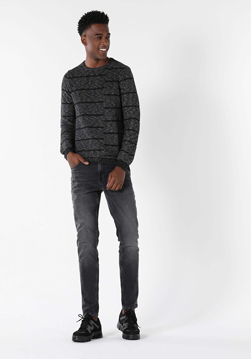 Slim Fit Yuvarlak Yaka Erkek Antrasit Kazak