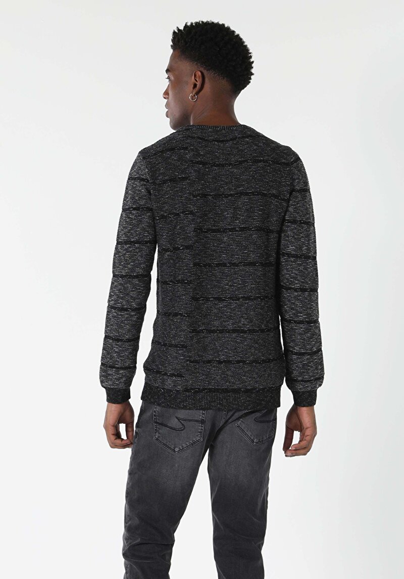 Slim Fit Yuvarlak Yaka Erkek Antrasit Kazak