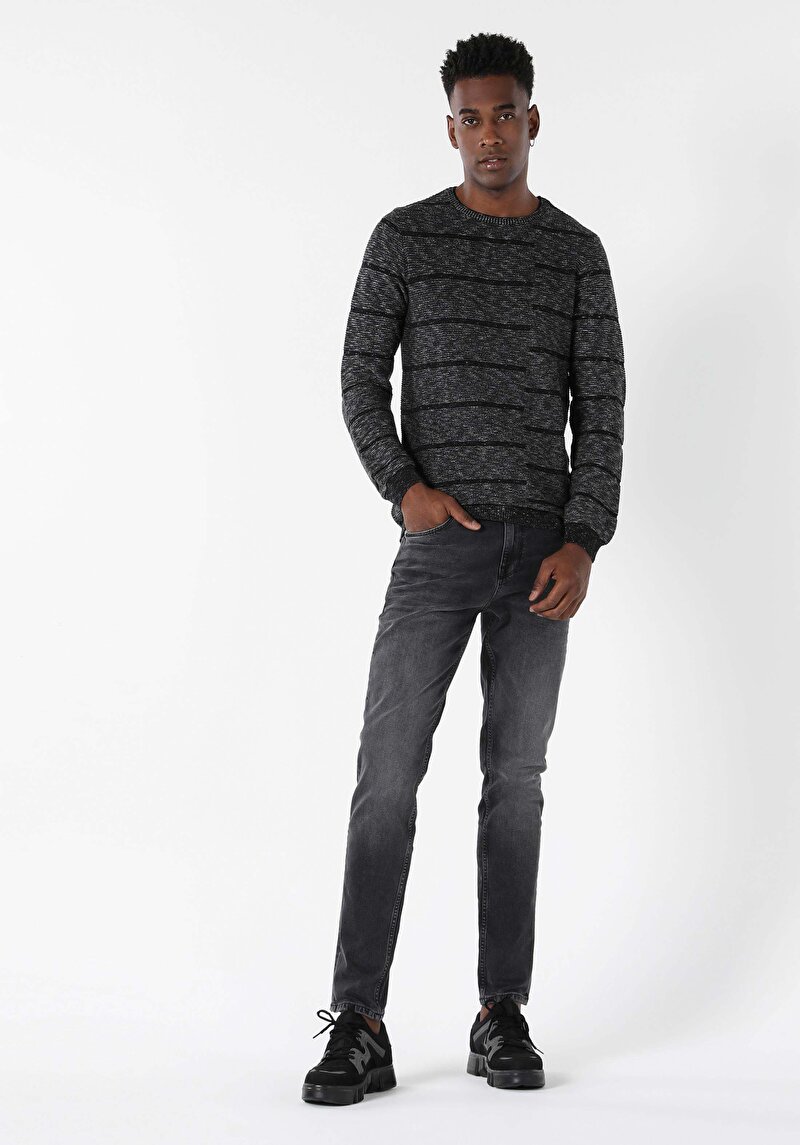 Slim Fit Yuvarlak Yaka Erkek Antrasit Kazak