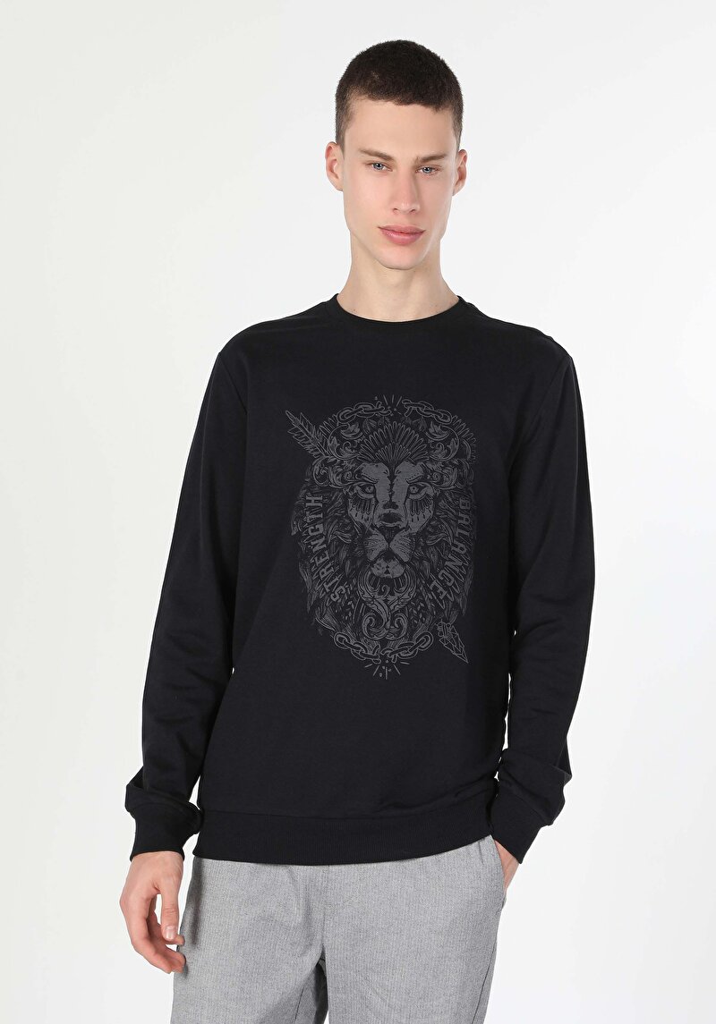 Regular Fit Erkek Siyah Sweatshirt