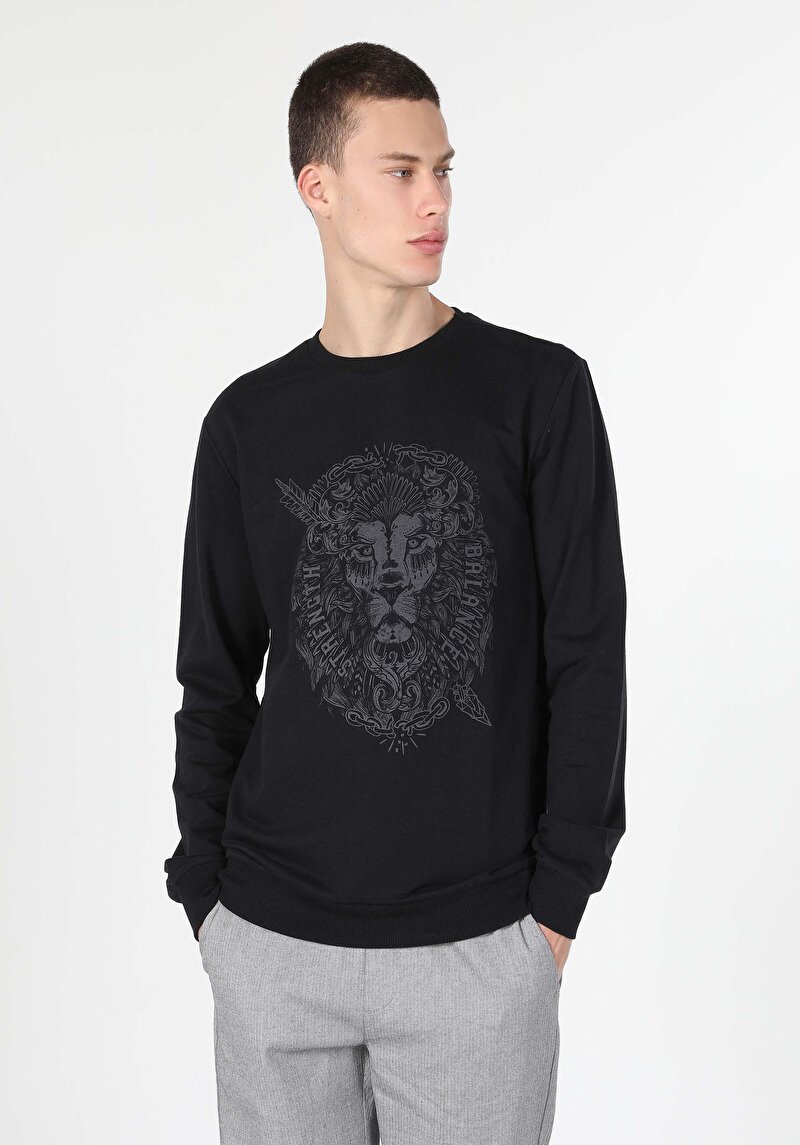 Regular Fit Erkek Siyah Sweatshirt