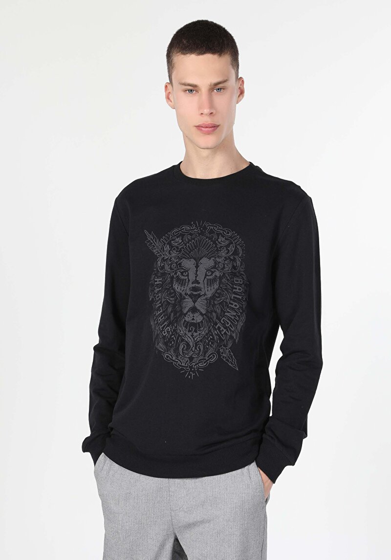Regular Fit   Erkek Siyah Sweatshirt