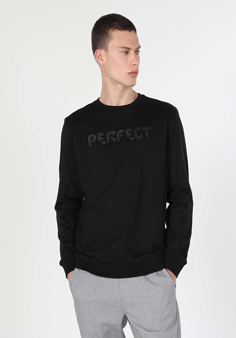Regular Fit Erkek Siyah Sweatshirt