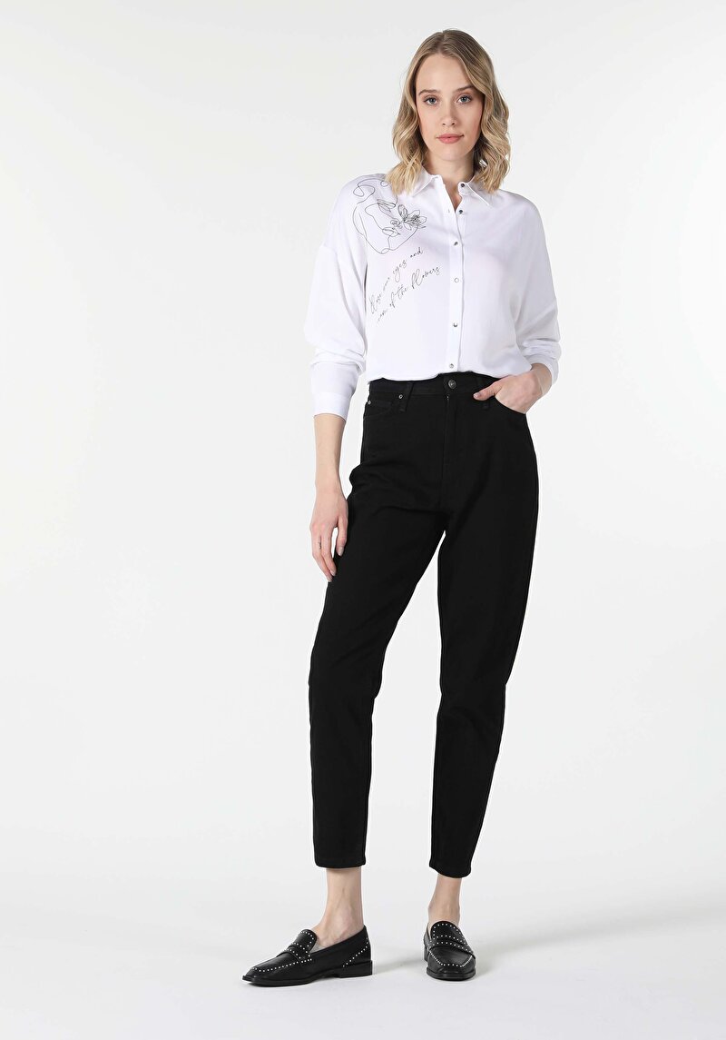 Regular Fit Shirt Neck  Kadın Beyaz Uzun Kol Gömlek Cl1057283