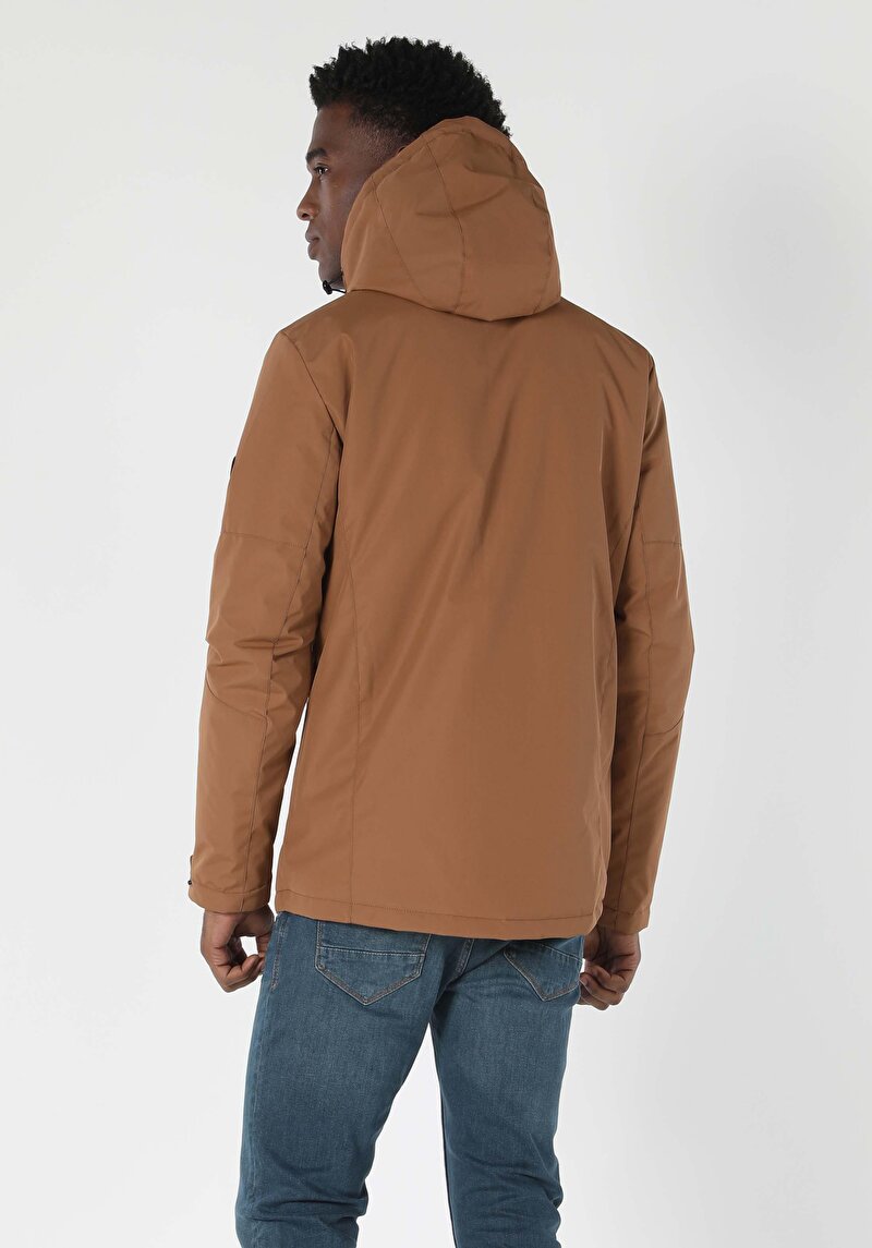 Regular Fit Cep Detaylı Kahverengi Erkek Mont