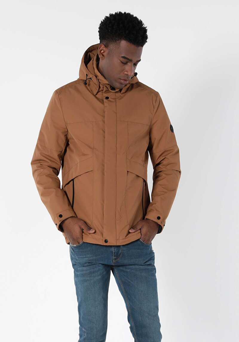 Regular Fit Cep Detaylı Kahverengi Erkek Mont