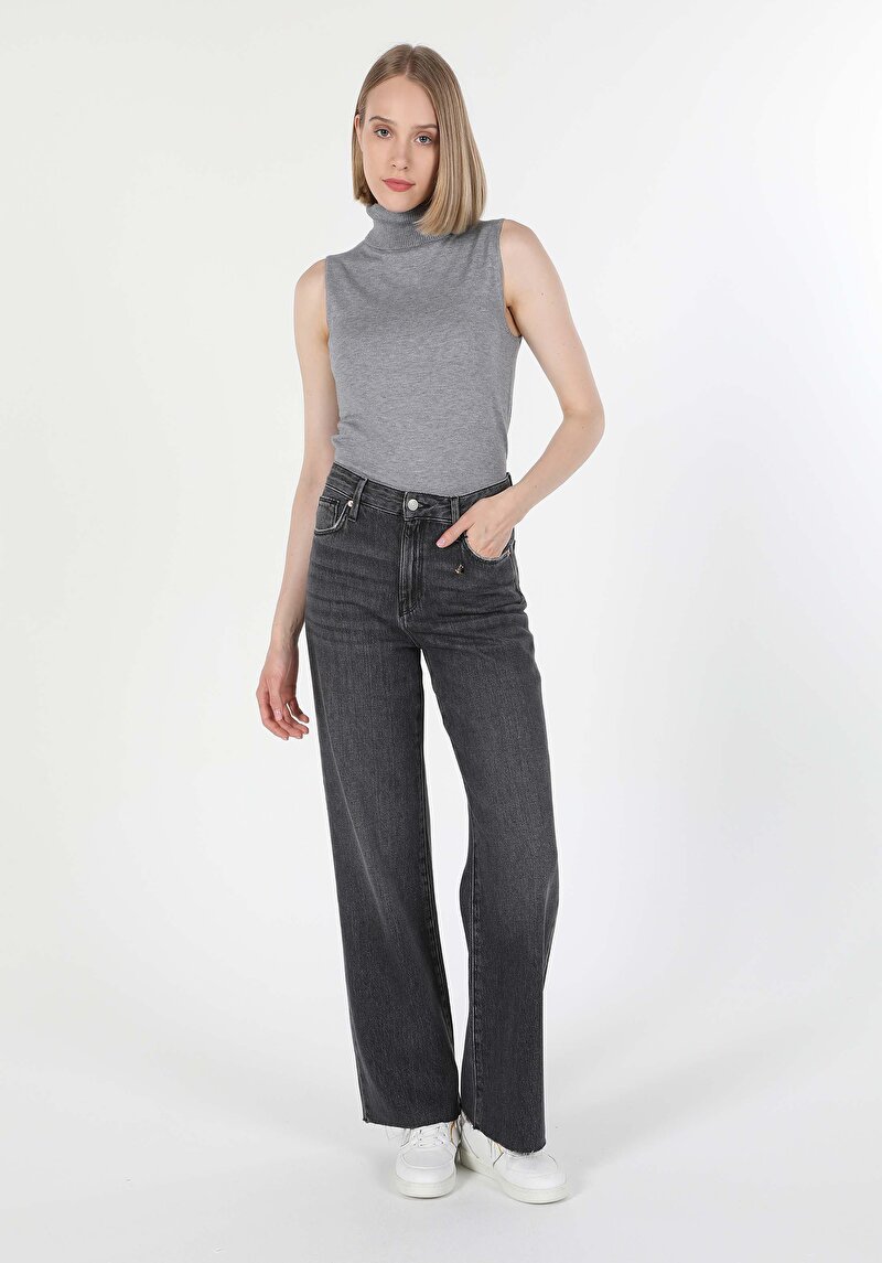 Regular Fit Balıkçı Yaka Düz Kadın Gri Kazak