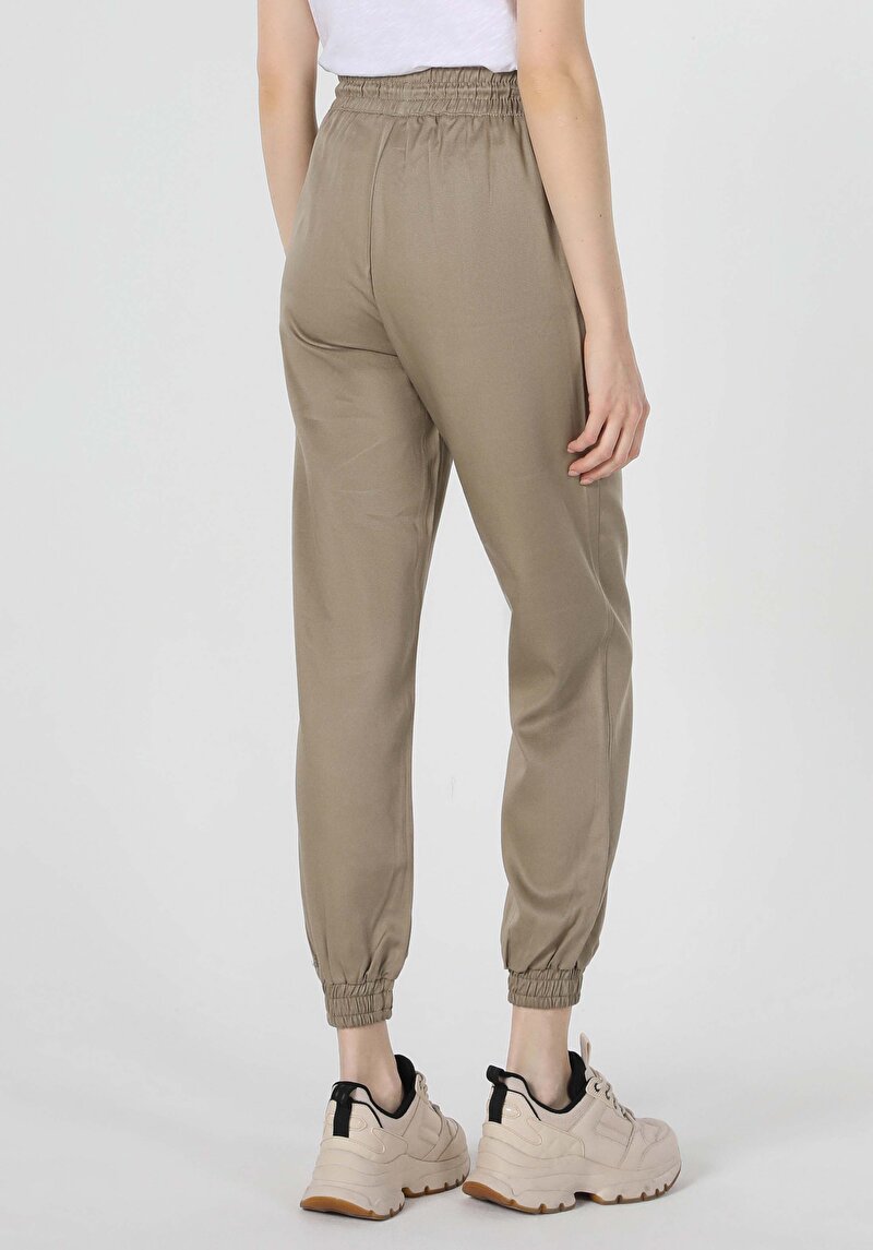 Yüksek Bel Normal Kesim Düz Paça Haki Kadın Pantolon