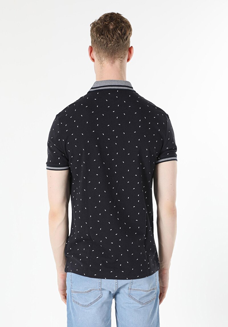 Regular Fit Polo Yaka Baskılı Erkek Lacivert Kısa Kol Tişört