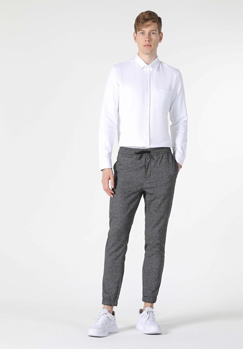 Slim Fit Orta Bel Düz Paça Erkek Siyah  Pantolon
