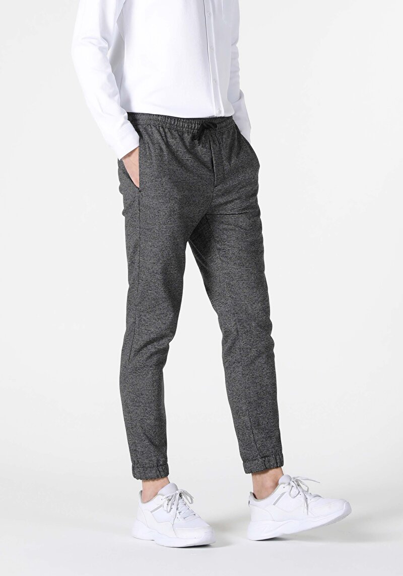 Slim Fit Orta Bel Düz Paça Erkek Siyah  Pantolon
