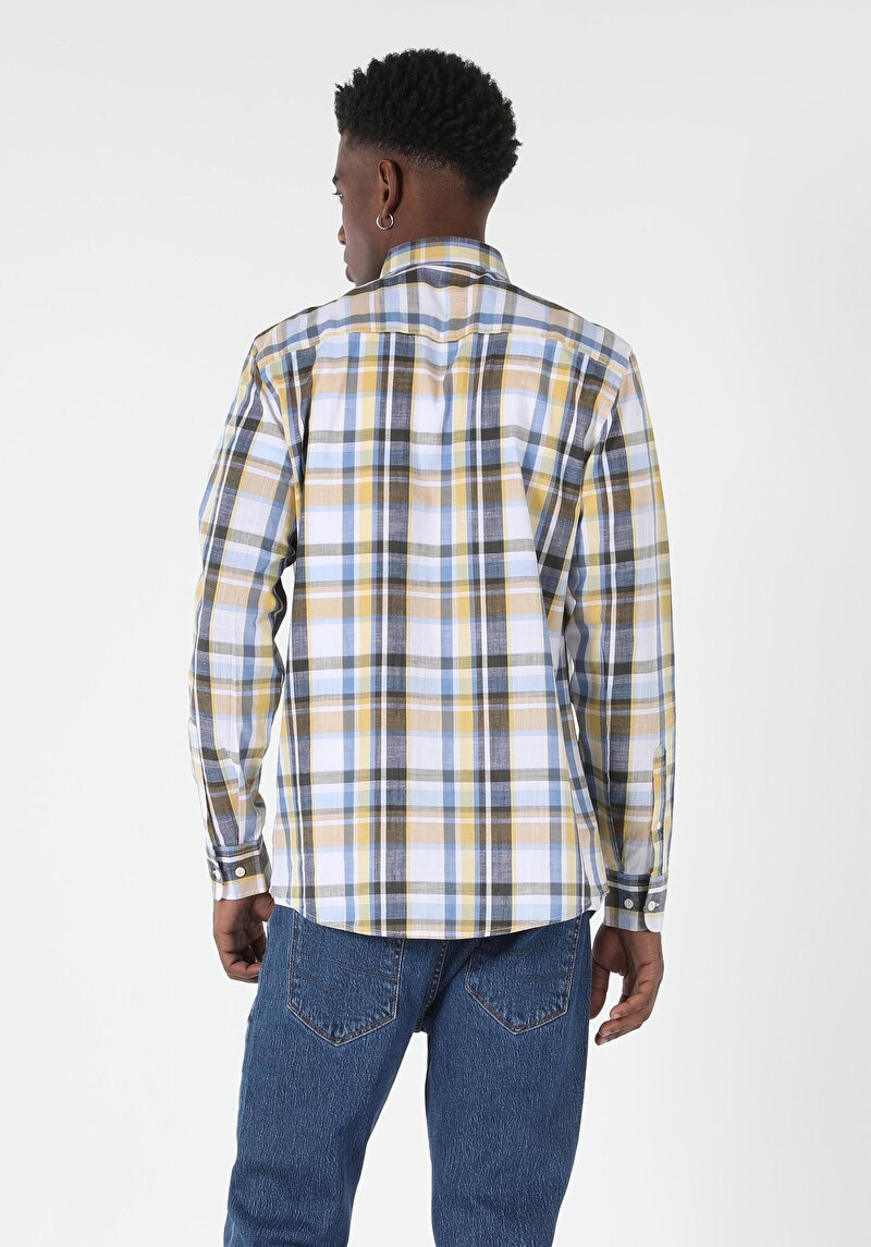 Regular Fit Pamuklu Shirt Neck Erkek Çok Renkli Uzun Kol Gömlek