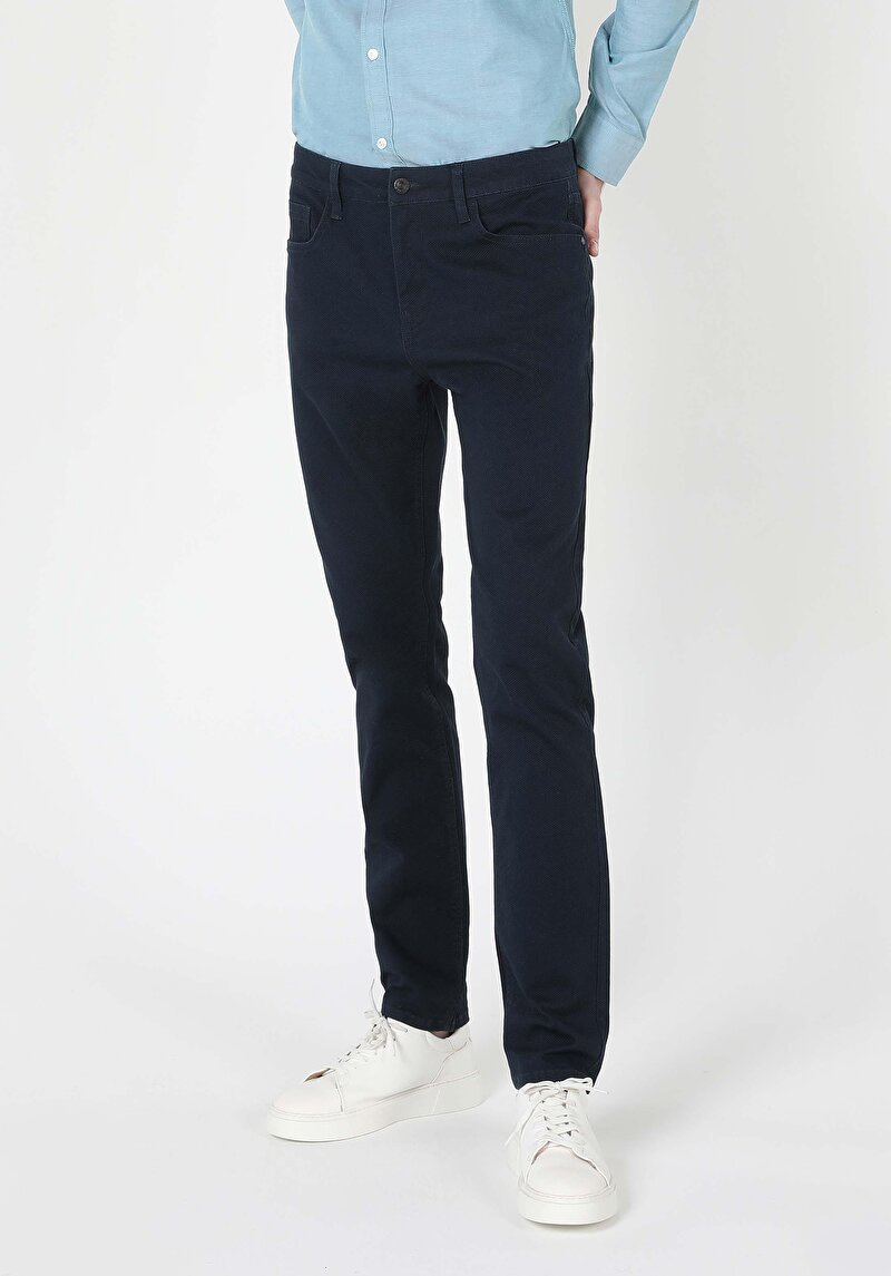 Straight Fit Orta Bel Düz Paça Erkek Lacivert  Pantolon