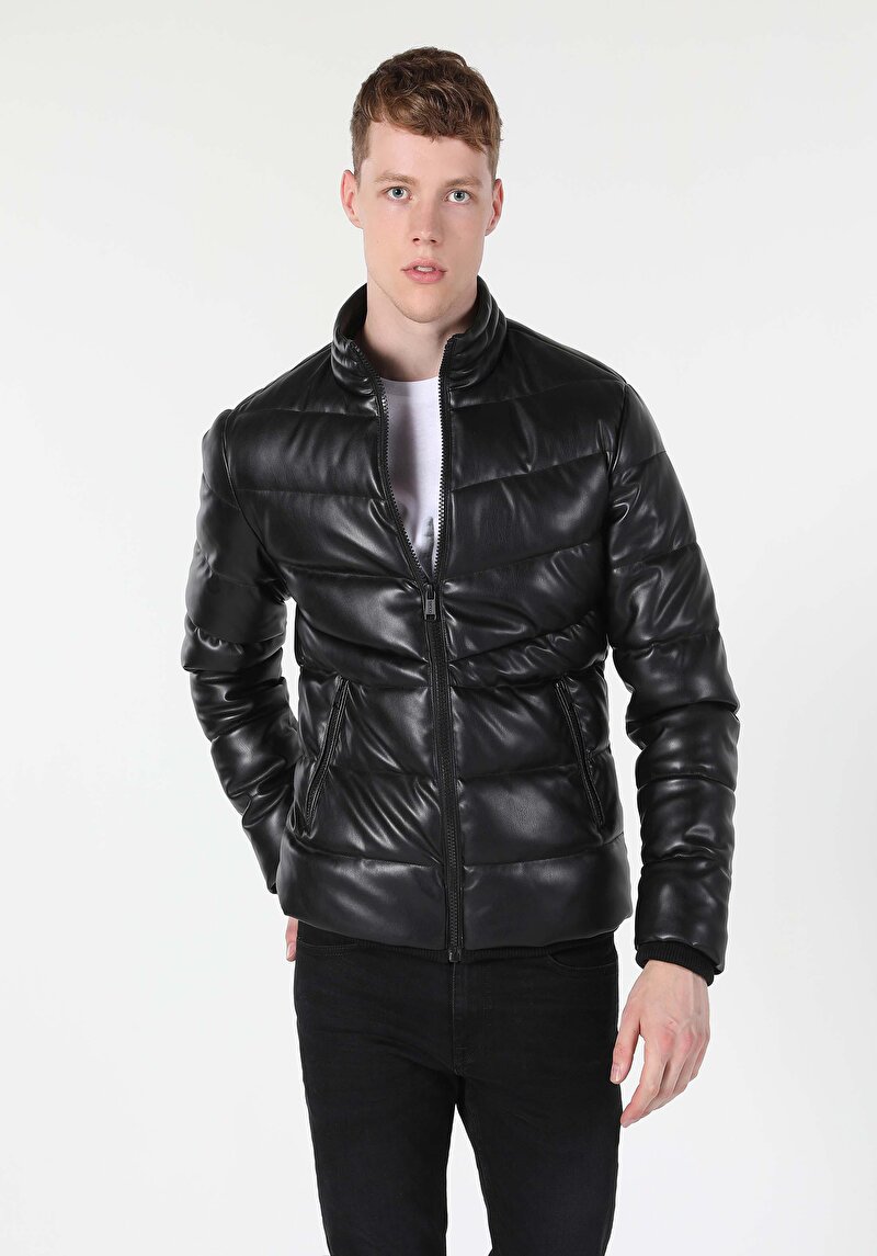 Slim Fit     Erkek Siyah Mont Pu