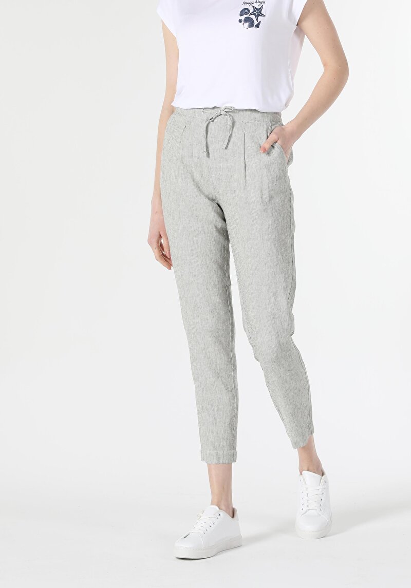 Düşük Bel Normal Kesim Düz Paça Haki Kadın Pantolon Cl1058539