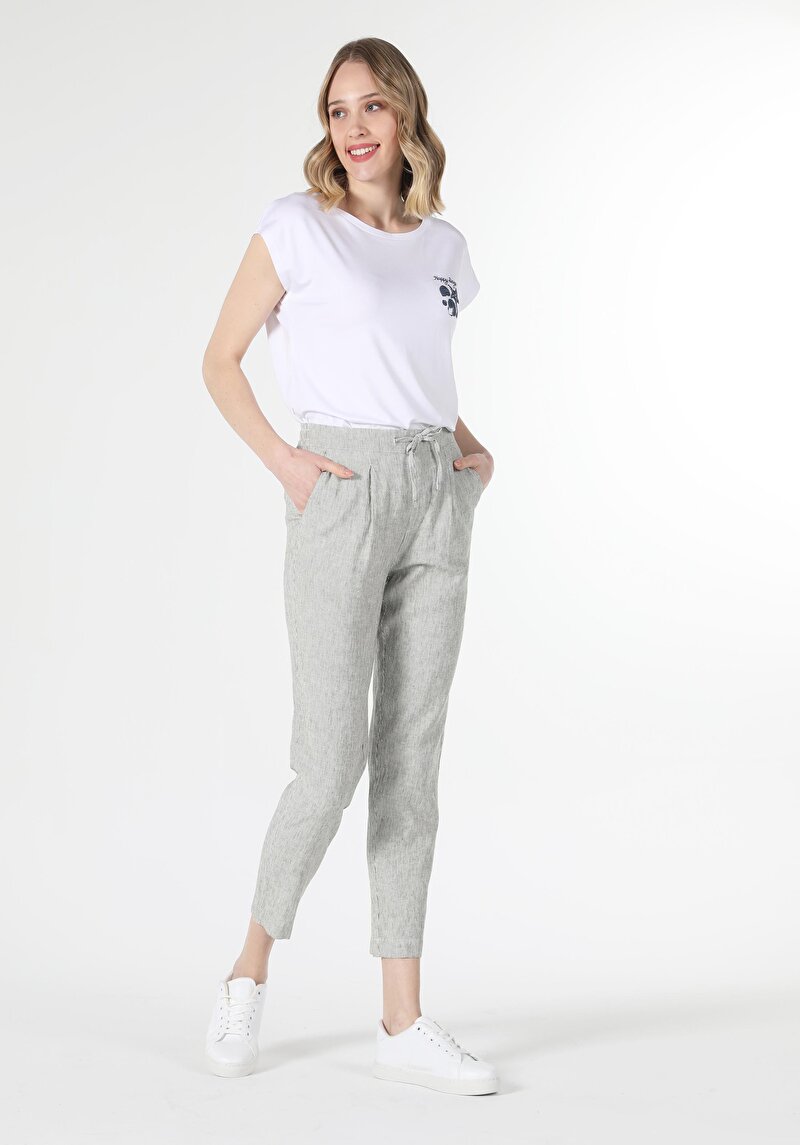 Düşük Bel Normal Kesim Düz Paça Haki Kadın Pantolon Cl1058539