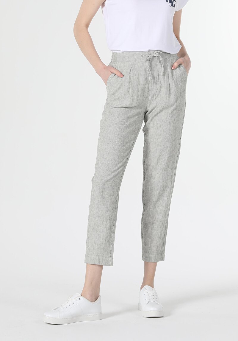 Düşük Bel Normal Kesim Düz Paça Haki Kadın Pantolon Cl1058539