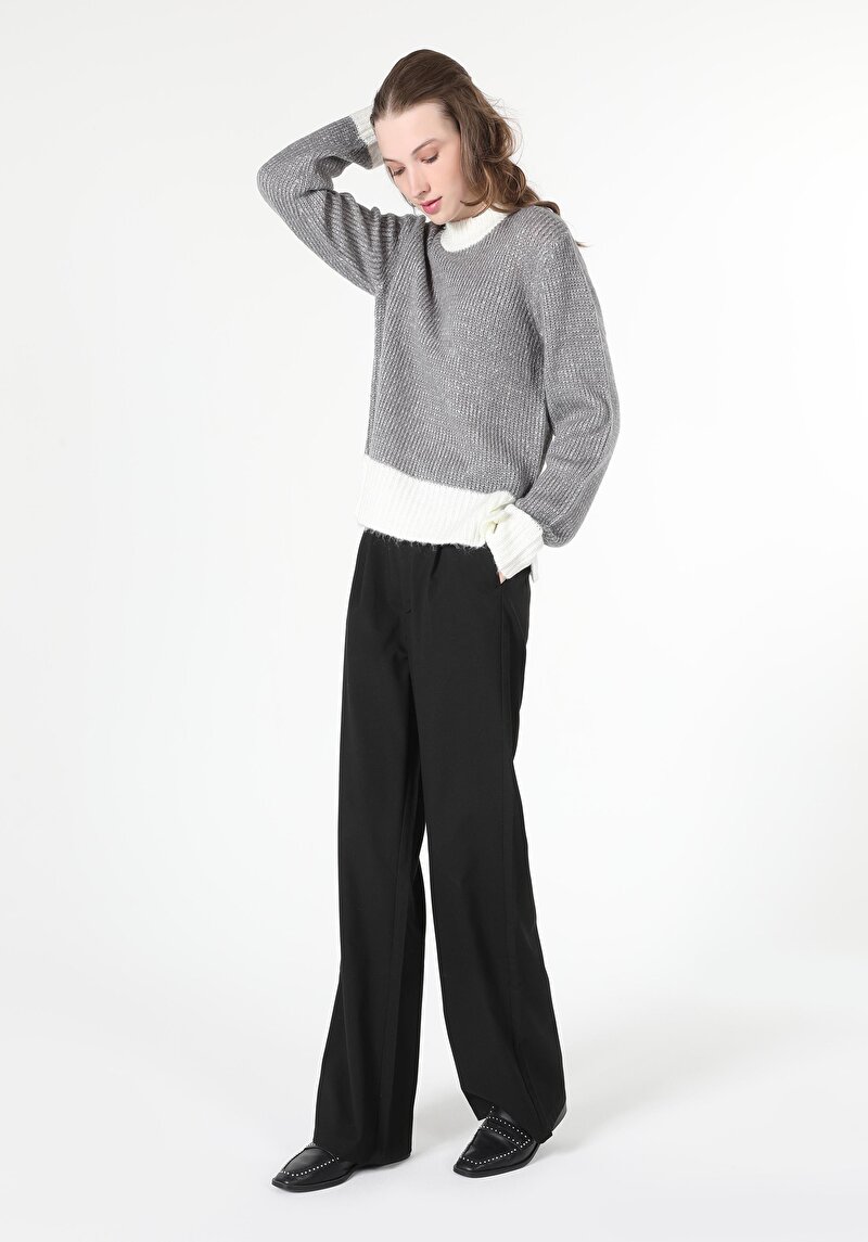 Regular Fit Yuvarlak Yaka Düz Kadın Gri Kazak