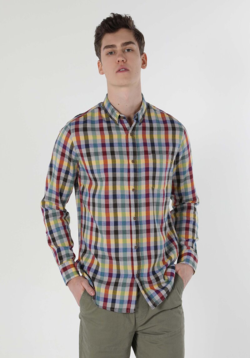 Regular Fit Shirt Neck  Erkek Çok Renkli Uzun Kol Gömlek Cl1058631