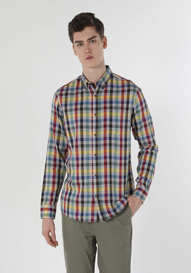 Regular Fit Shirt Neck  Erkek Çok Renkli Uzun Kol Gömlek Cl1058631