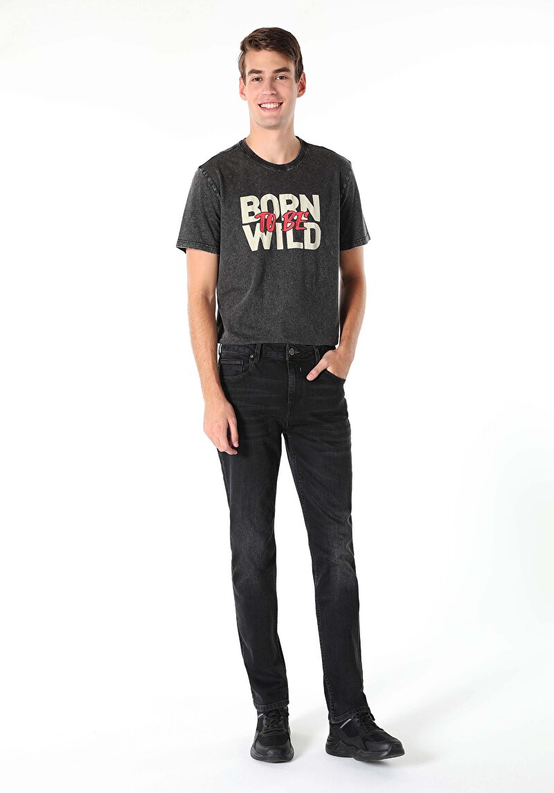 Regular Fit Orta Bel Düz Paça Erkek Siyah Jean Pantolon