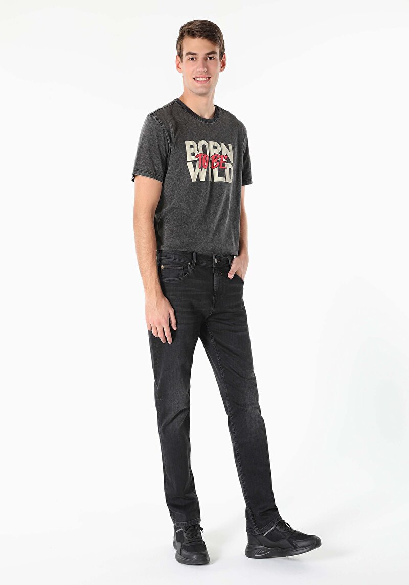 Regular Fit Orta Bel Düz Paça Erkek Siyah Jean Pantolon