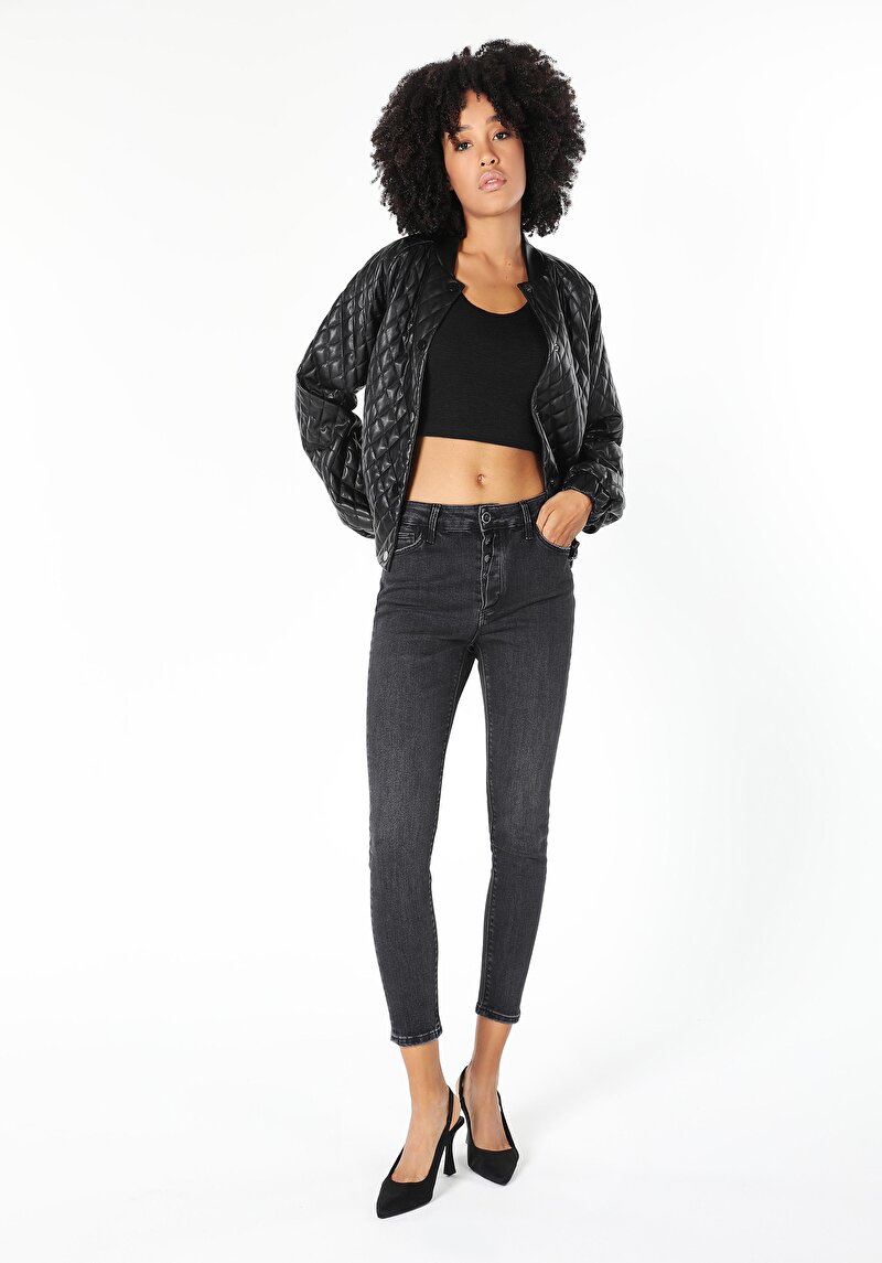 Skinny Fit Orta Bel Dar Paça Kadın Denim Jean Pantolon