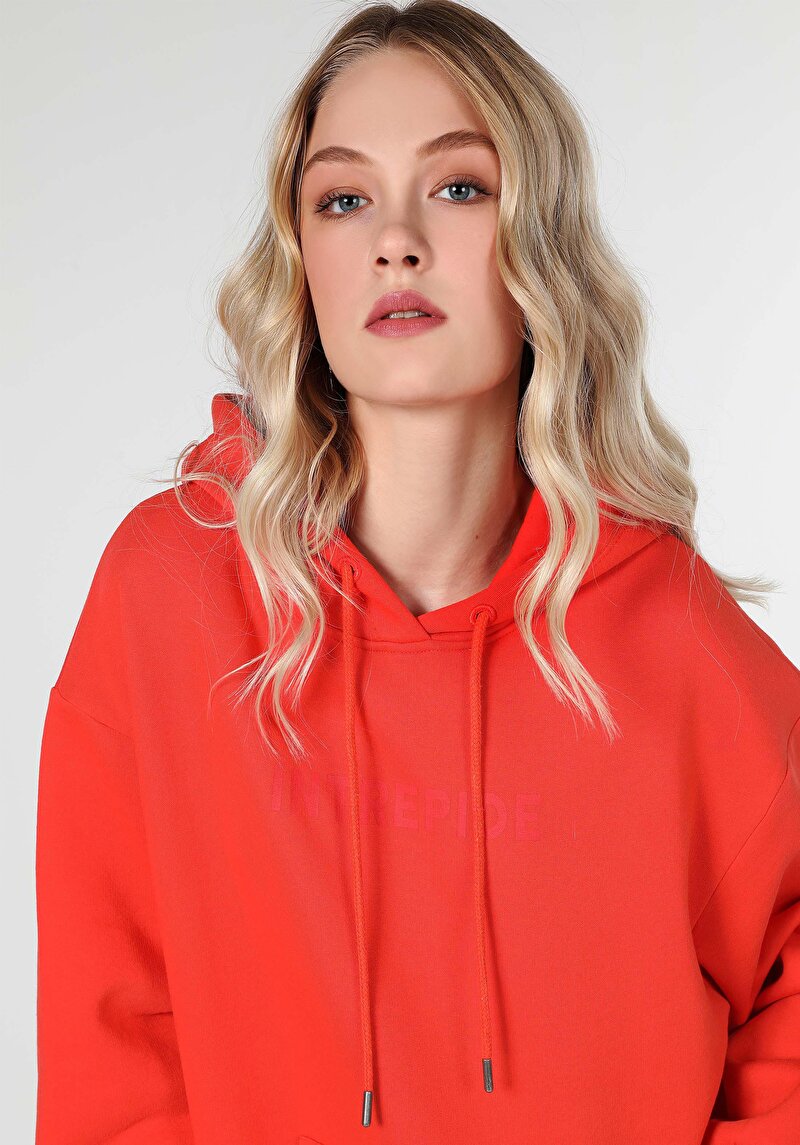 Comfort Fit Kapüşonlu Turuncu Kadın Sweatshirt