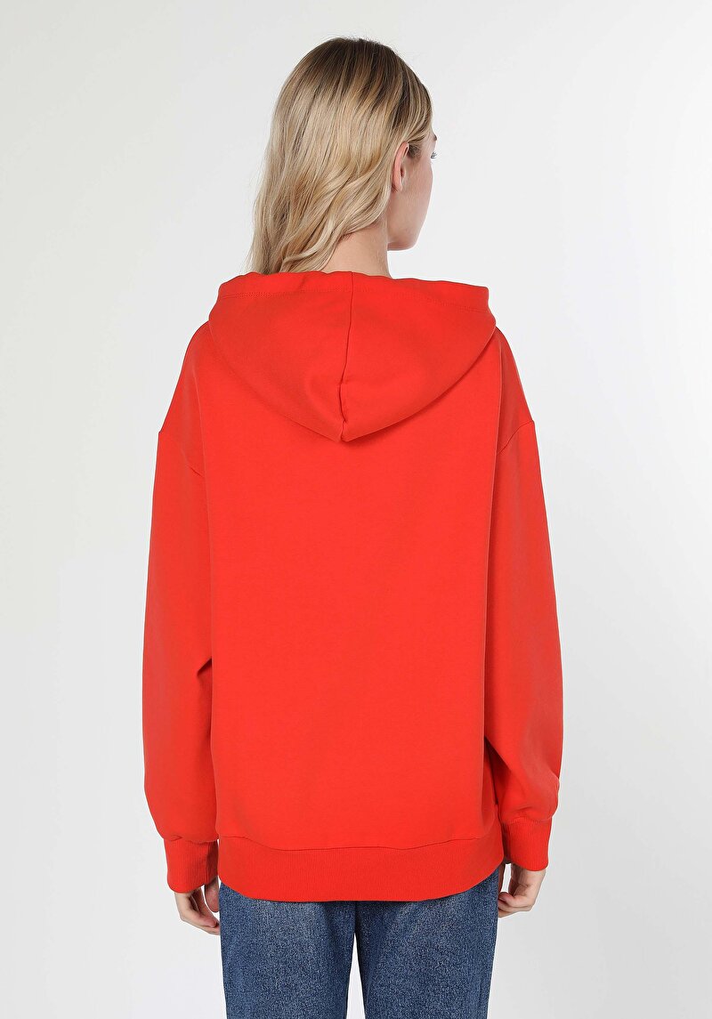Comfort Fit Kapüşonlu Turuncu Kadın Sweatshirt