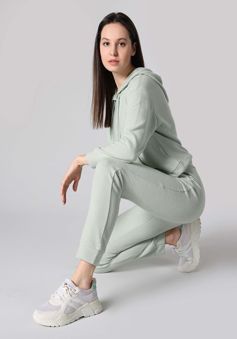 Regular Fit Orta Bel Düz Kadın Yeşil Eşofman Altı