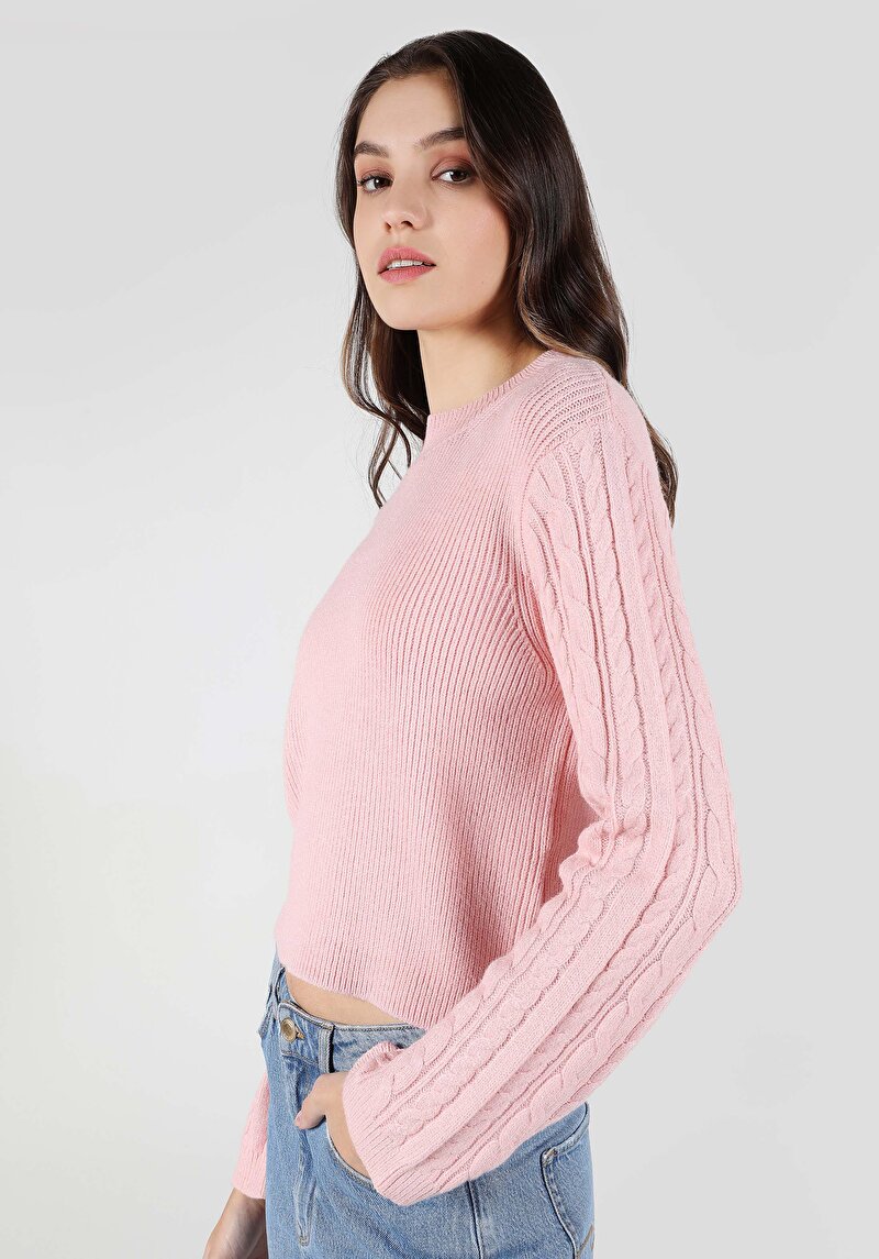 Regular Fit Yarım Balıkçı Yaka Jakarlı Kadın Pembe Kazak