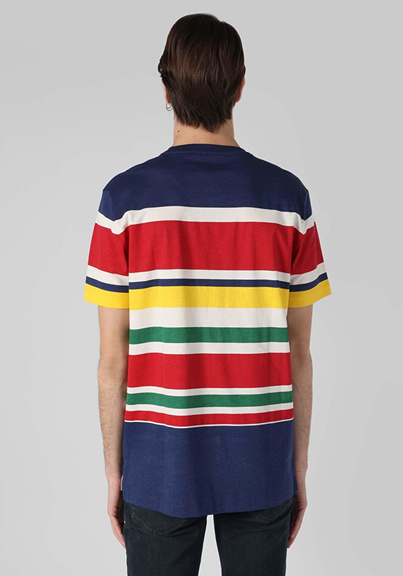 Comfort Fit Yuvarlak Yaka Çizgili Erkek Çok Renkli Kısa Kol Tişört