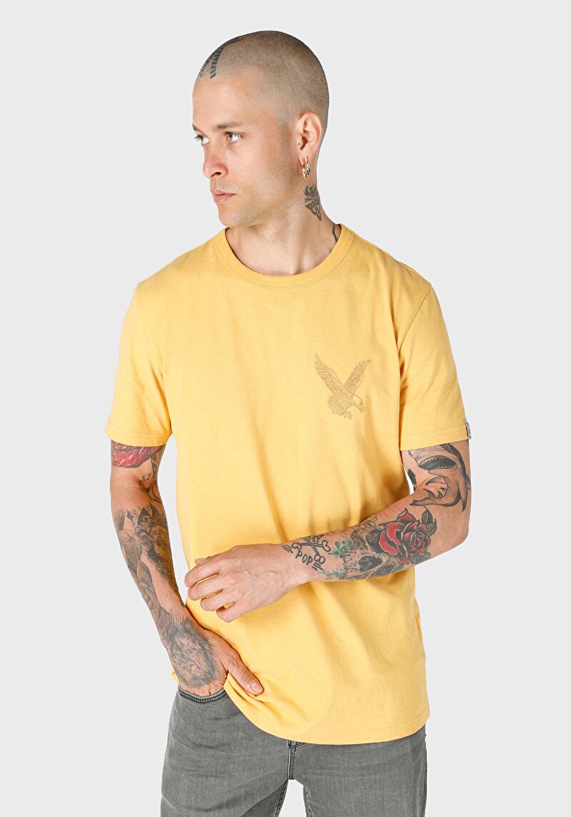 Regular Fit Yuvarlak Yaka Erkek Sari Kısa Kol Tişört